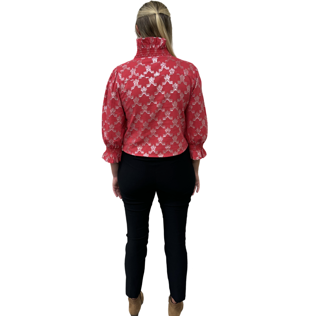The Amelia Ruffle Trim Top in Pink and Silver — view 4