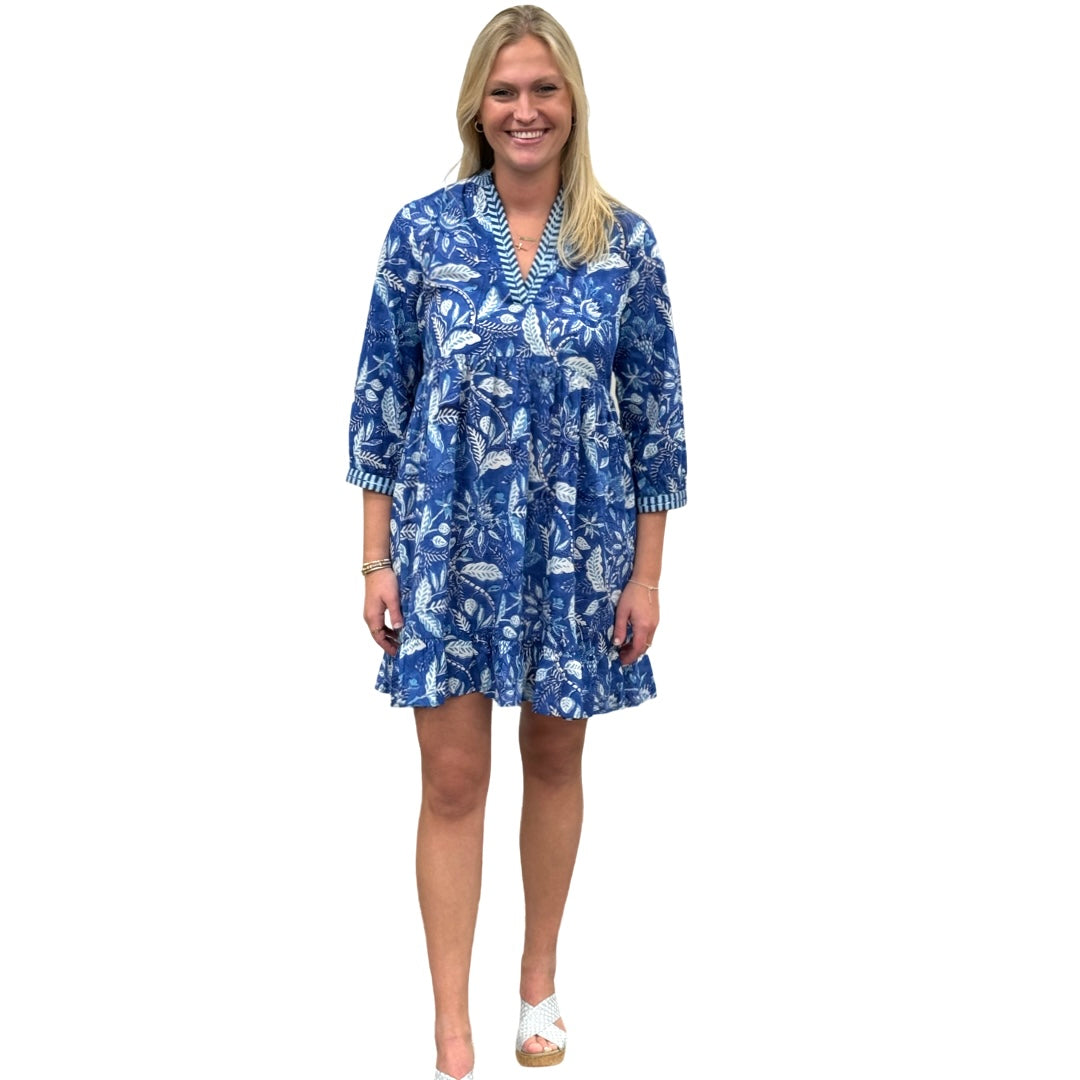 The Morley Embroidered Trim Dress in Brilliant Blue Floral — view 4