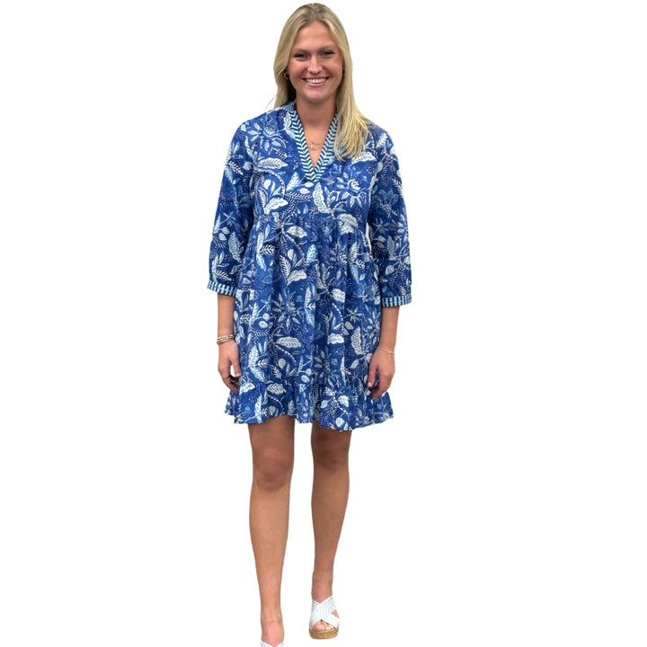 The Morley Embroidered Trim Dress in Brilliant Blue Floral — view 4