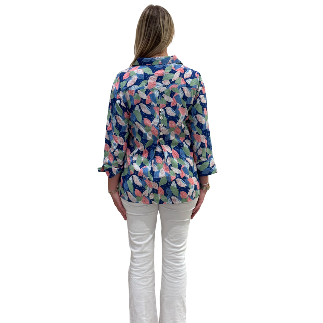 The Mason Button Front Top in Petal Print Cotton — view 4