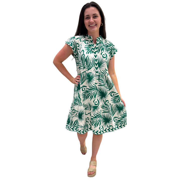 The Preston Side Pocket Dress in Emerald Green and White — view 5