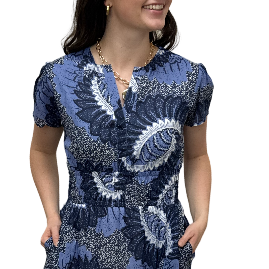 The Sydney Navy Abstract Floral Print Dress — view 4