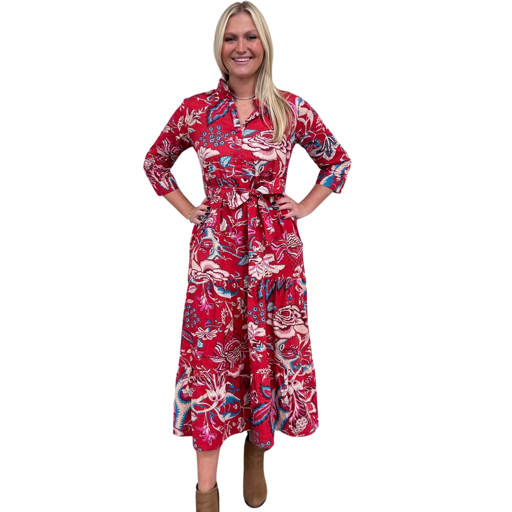 The Camden Block Print Dress in Raspberry Floral — view 2
