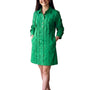 The Annika Button Front Shirt Dress in Emerald Green Ruffled Cotton