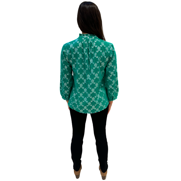 The Emerson Metallic Green and Silver Blouse — view 6