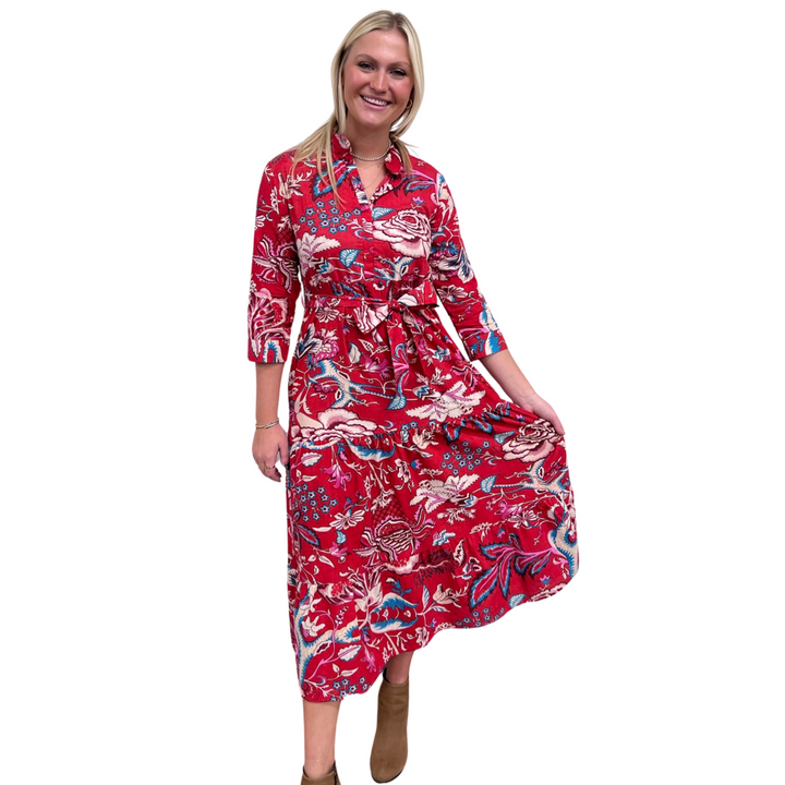 The Camden Block Print Dress in Raspberry Floral — view 5
