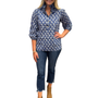 The Maria Cotton Ruffle Neck Blouse in Blue White Block Print