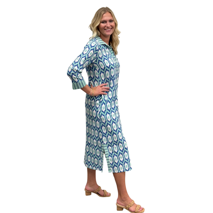 The Lisette Dress in Green and Blue Ikat — view 5