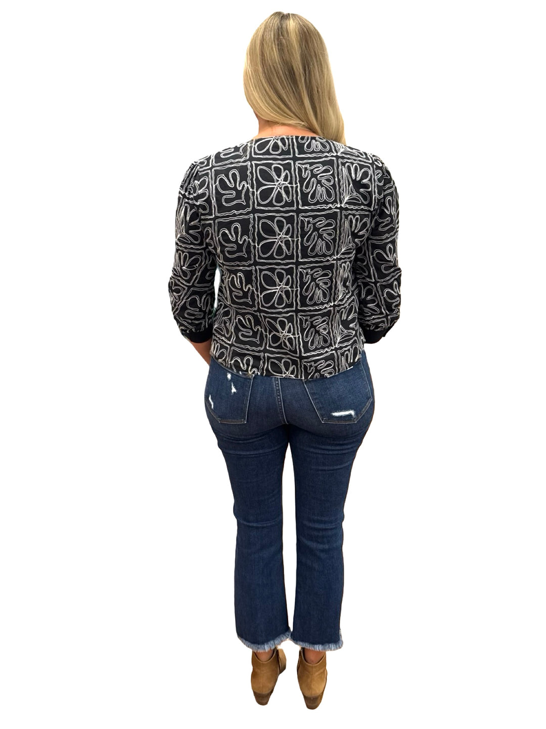 The McKenna Top in Black White Embroidered Cotton