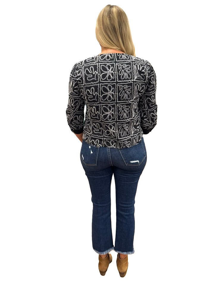 The McKenna Top in Black White Embroidered Cotton