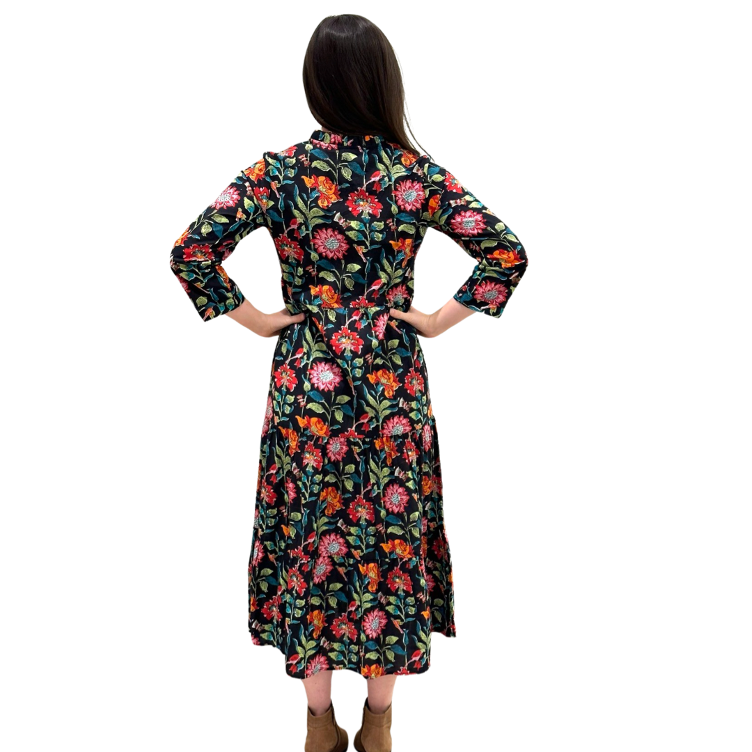 The Camilla Long Notch Collar Dress in Midnight Floral — view 6