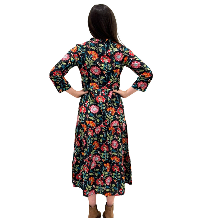 The Camilla Long Notch Collar Dress in Midnight Floral — view 6