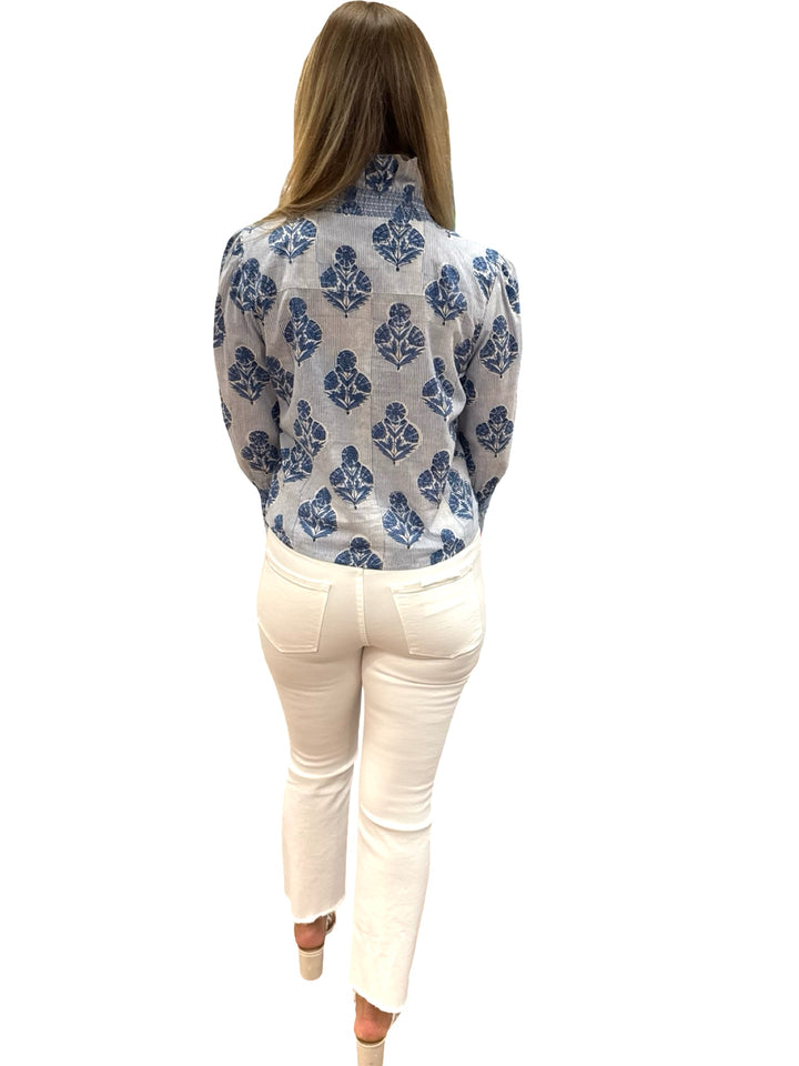 The Amelia Blue Block Print Striped Top