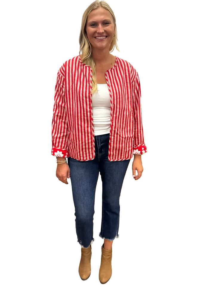 The Nellie Reversible Applique Jacket in Red and White