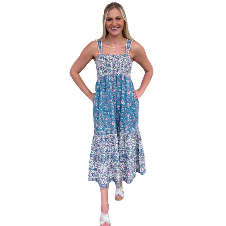 The Sutton Floral Print Smocked Long Length Dress — view 4