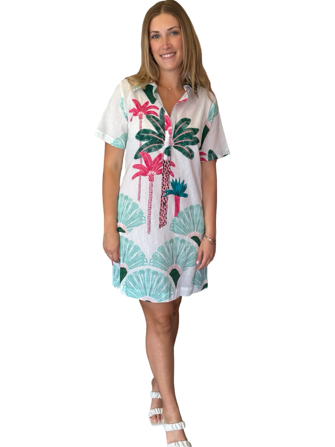 The Annika Short Sleeve Cotton Palm Print Dress — view 5