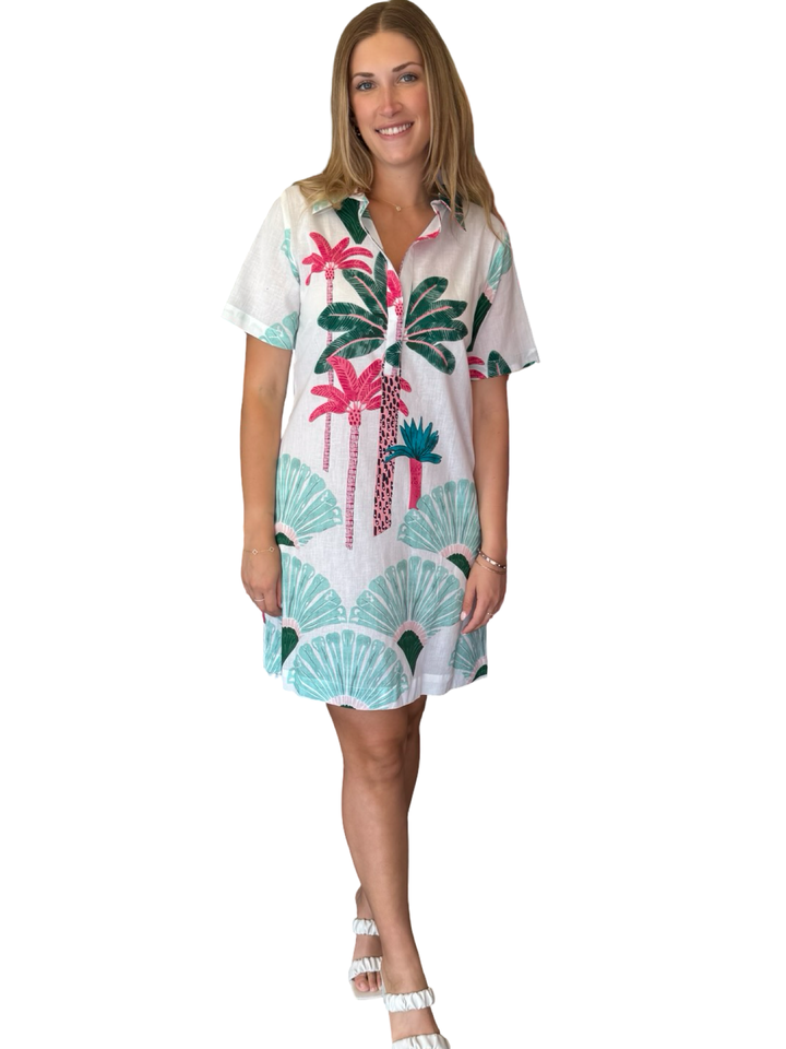 The Annika Short Sleeve Cotton Palm Print Dress — view 5