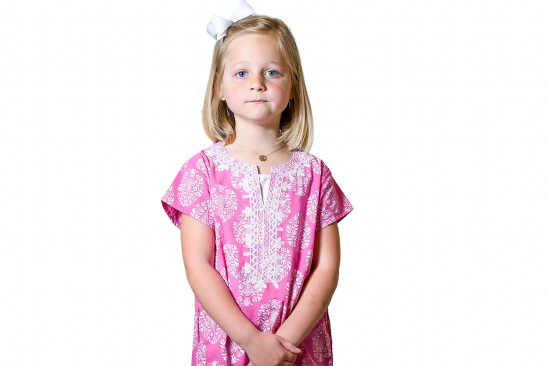 The Charlotte Embroidered Dress in Pink and White