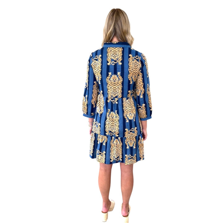 The Kalie Cotton Tiger Print Dress in Blue Stripe — view 5