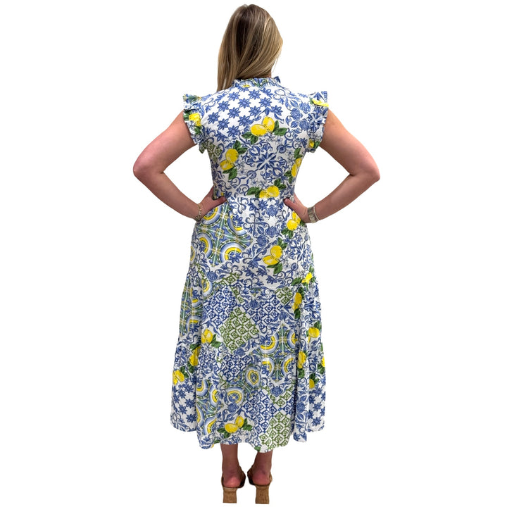 The Campbell Flutter Sleeve Dress in Blue Lemon — view 5
