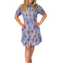 The Tasha Smocked Front Dress in Lobster Striped Cotton