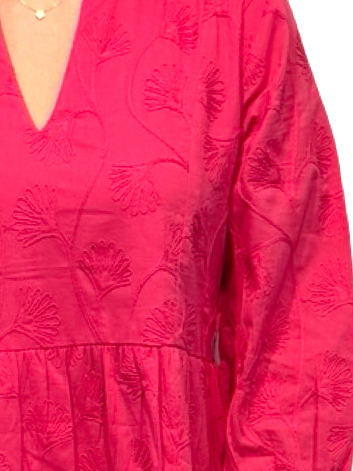 The Preston Embroidered 3/4 Sleeve Dress in Pink — view 4