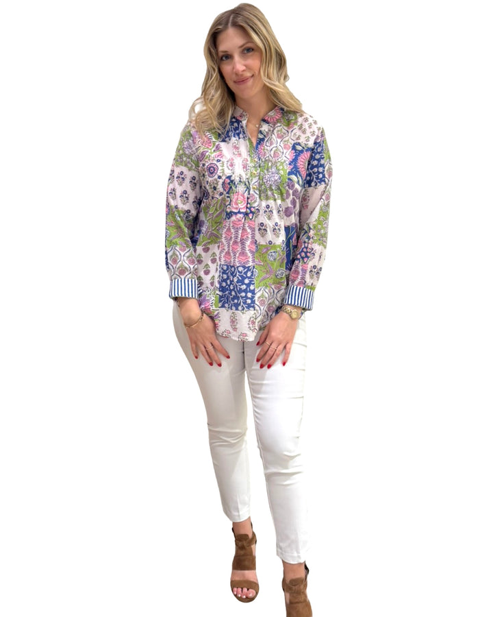 The Avery Cotton Top in Vibrant Patchwork Print — view 3