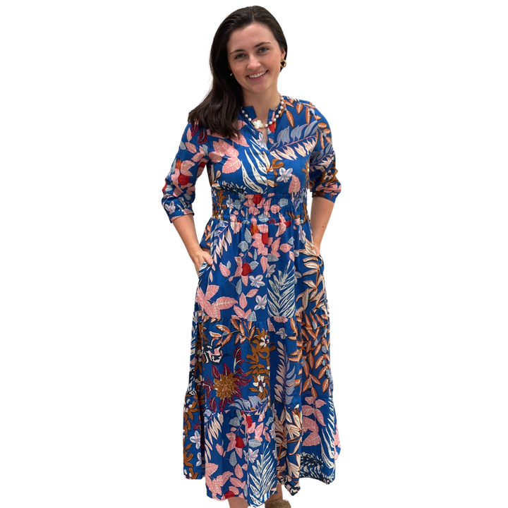 The Sydney Cinch Waist Dress in Beautiful Blue Floral