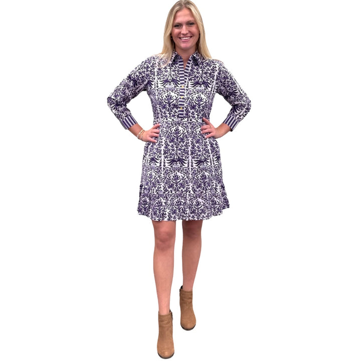 The Reagan Block Print Dress in Amethyst and White
