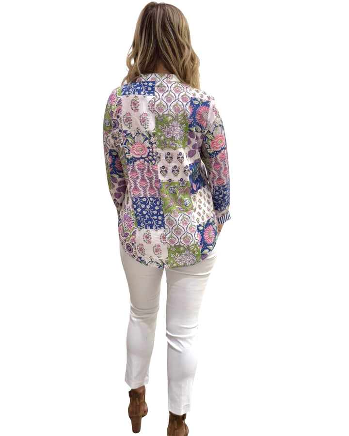 The Avery Cotton Top in Vibrant Patchwork Print — view 5