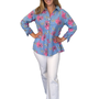 The Mason Button Front Top in Cornflower Blue Pink Floral