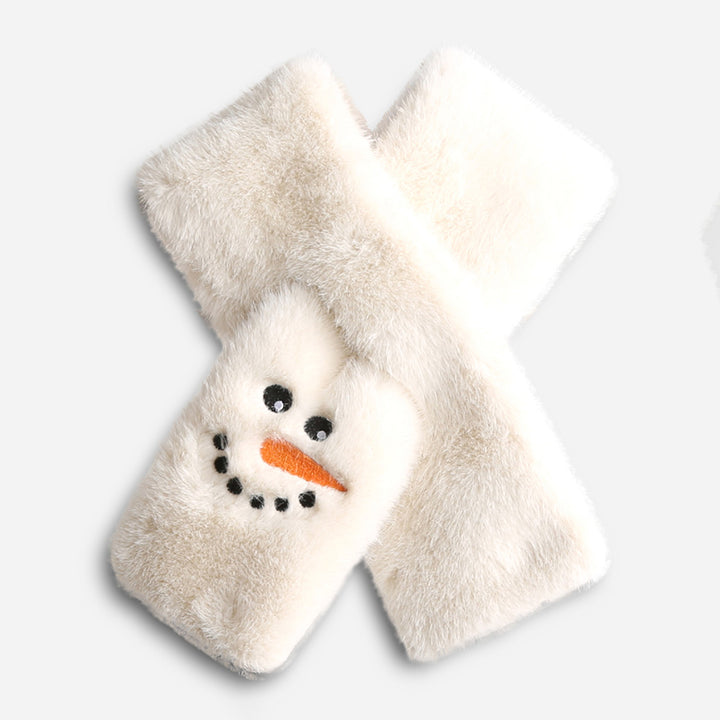 Faux Fur Plush Embroidered Pull Through Snowman Scarf