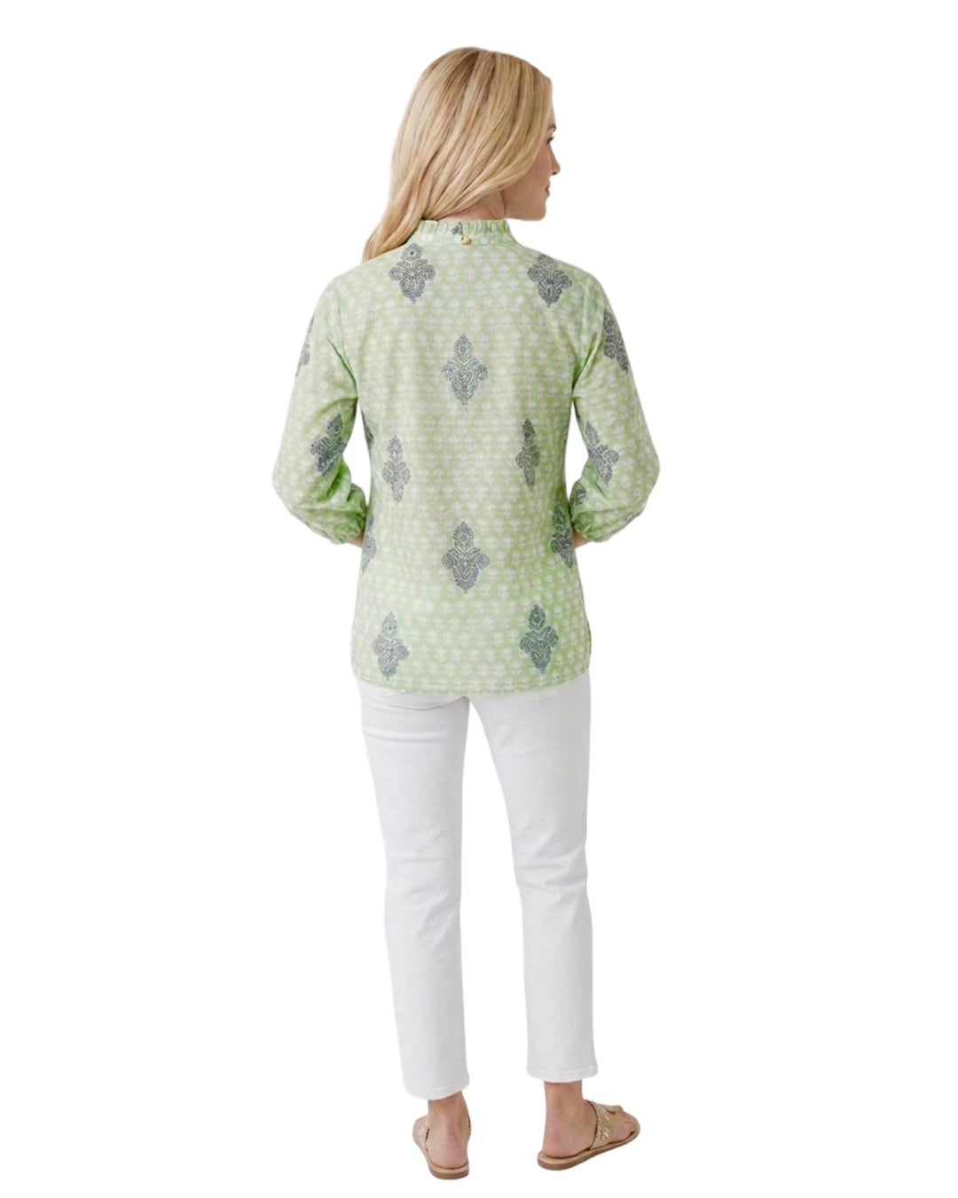 The Tricia Cotton Top in Light Green Hand Block Printed Cotton — view 3