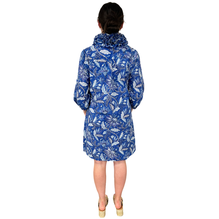 The Maria Ruffle Collar Navy Floral Cotton Hand-Block Printed Dress — view 6