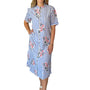 The Tabitha Short Sleeve Cotton Button Front Dress in Periwinkle Striped Floral