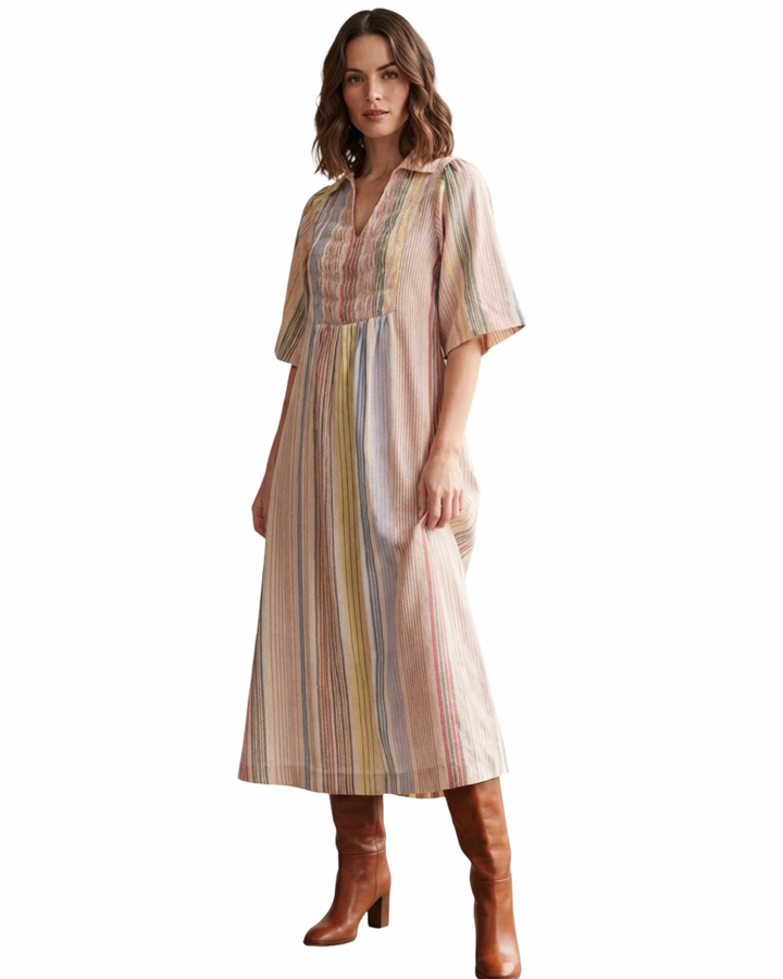 The Joanie Multi Striped Cotton Smocked Dress