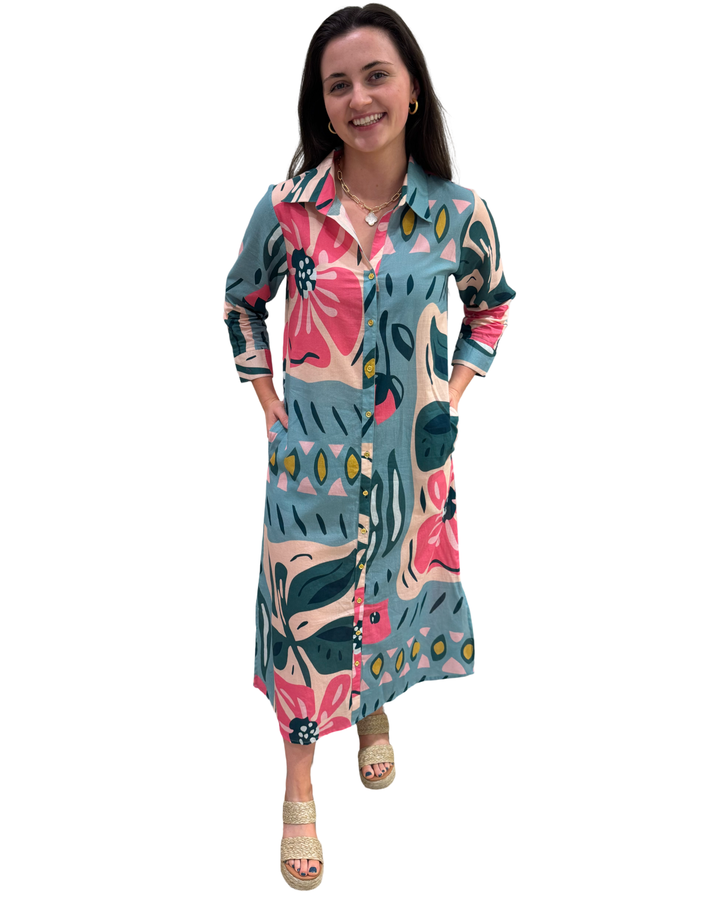 The Erika Button Front Multi Print Dress — view 3