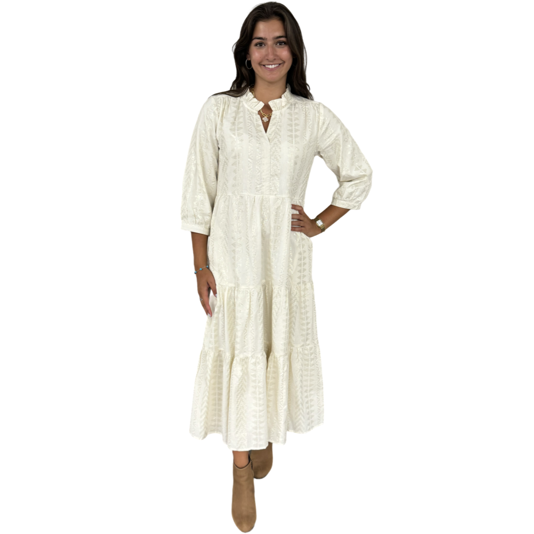 The Campbell Cream and Gold Jacquard Dress — view 3