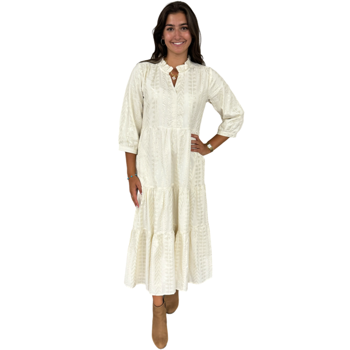 The Campbell Cream and Gold Jacquard Dress — view 3