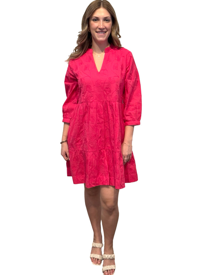 The Preston Embroidered 3/4 Sleeve Dress in Pink — view 3