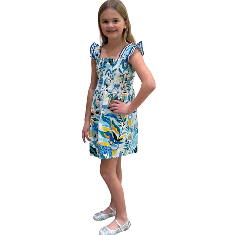 The Cloey Panther Print Dress in Blue Yellow Multi