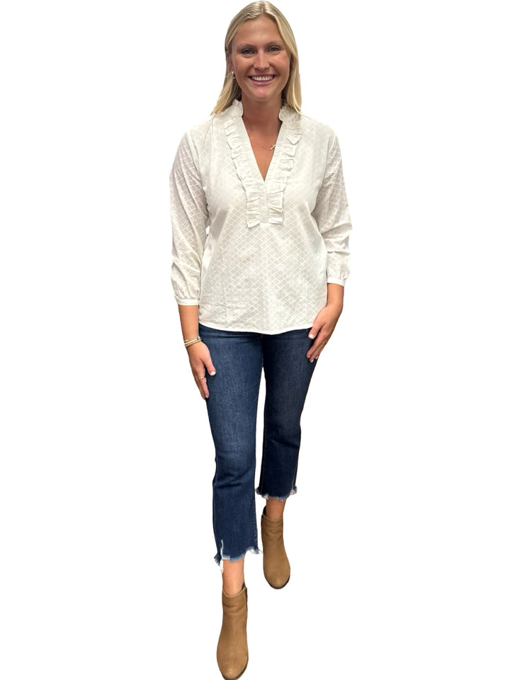 The Emerson White Cotton Top in Diamond Jacquard