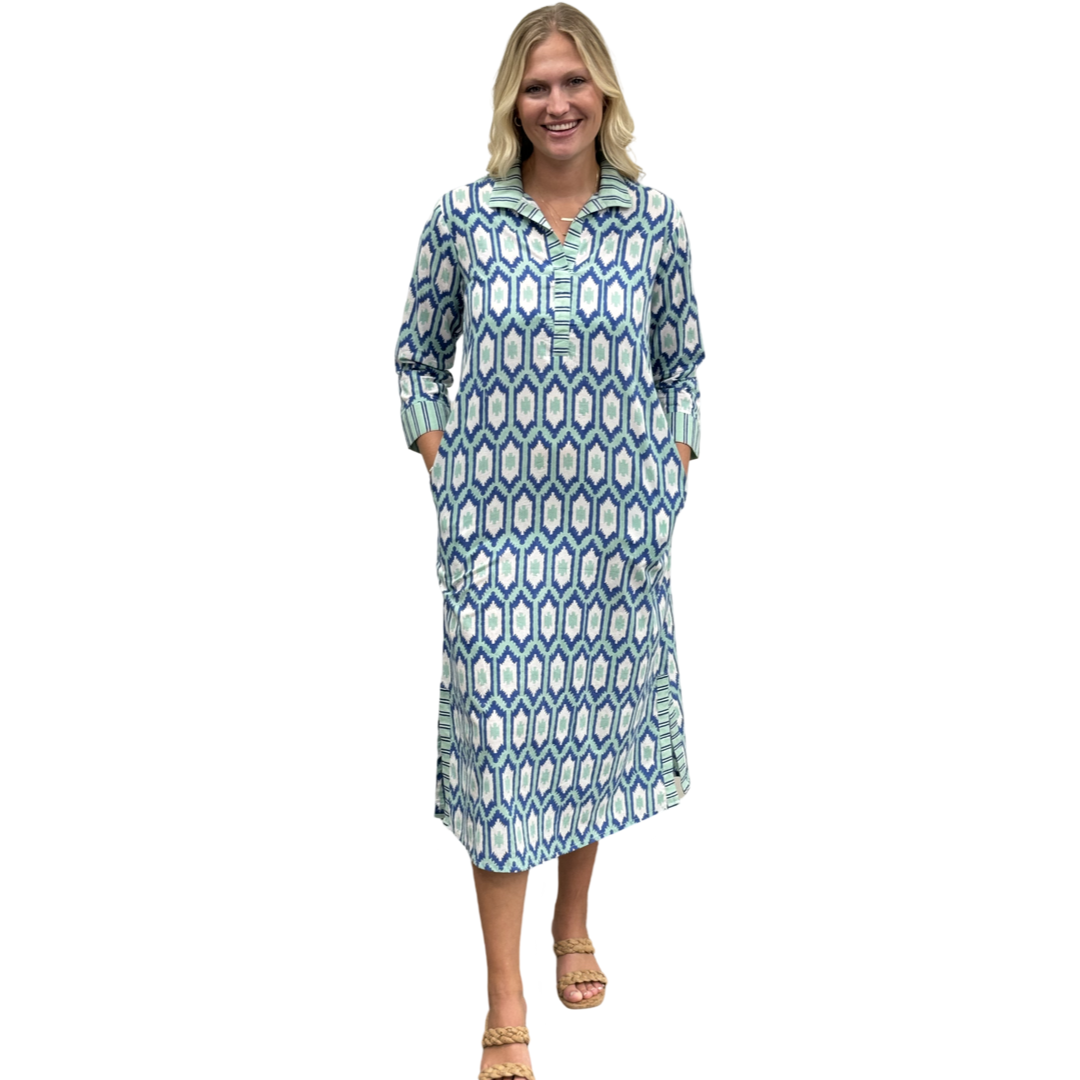 The Lisette Dress in Green and Blue Ikat — view 3