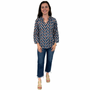 The Dahlia Smocked Neck Top in Navy and Orange Floral