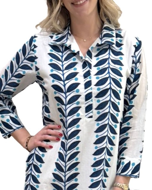 The Lisette Cotton Dress in Blue Vines — view 4