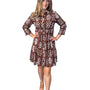 The Hamilton Cinch Waist Dress in Brown and White