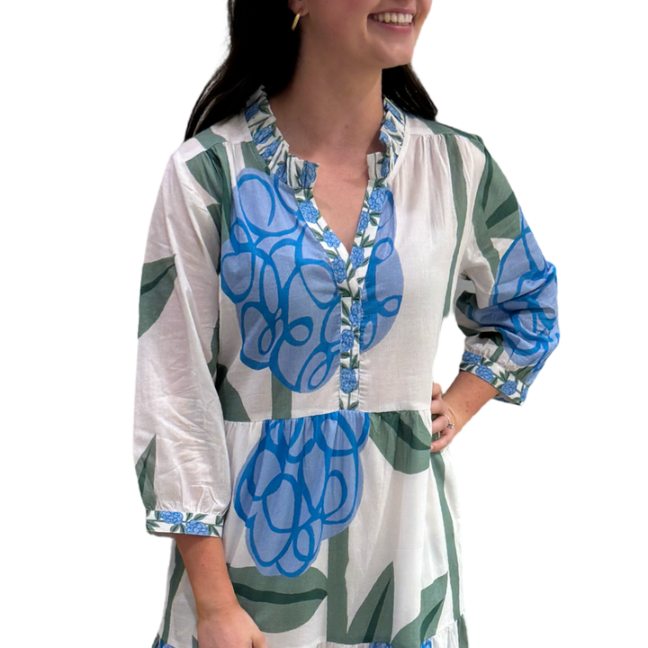 The Campbell Blue Pop Floral 3/4 Sleeve Cotton Dress — view 6