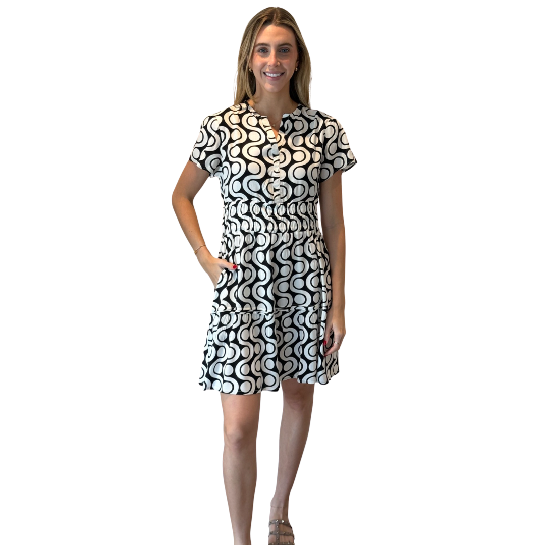 The Sydney Cinch Waist Dress in Optic Black and White — view 6