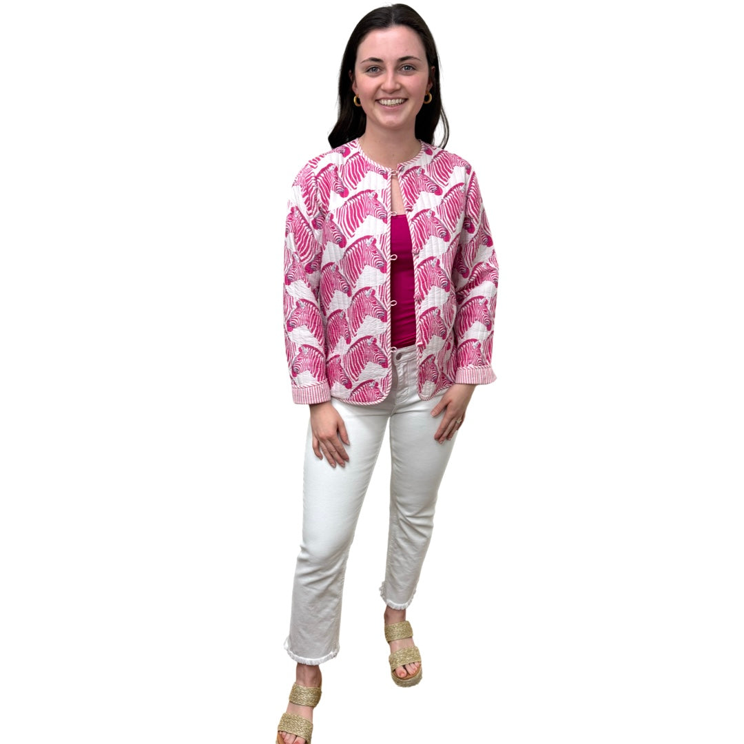 Show Your Stripes Madeline Quilted Cotton Reversible Pink and White Zebra Print Jacket — view 7