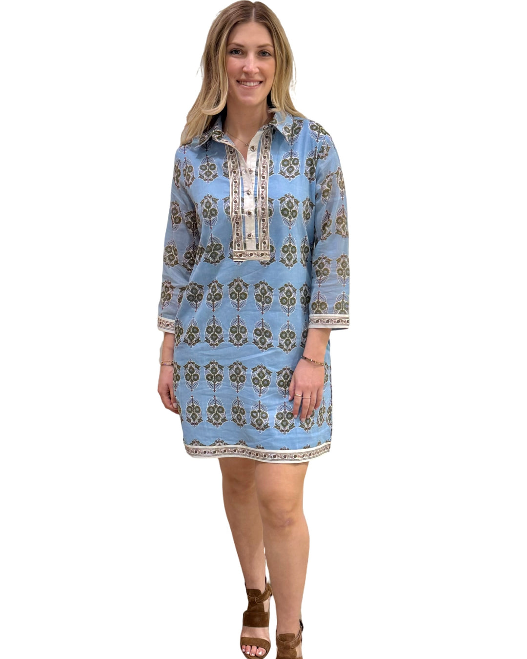 The Annika Cotton Dress in Baby Blue Floral